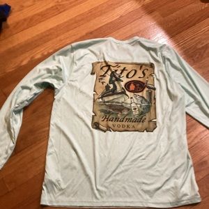 Tito’s vodka long sleeve tee shirt size XL polyester aqua color fish theme